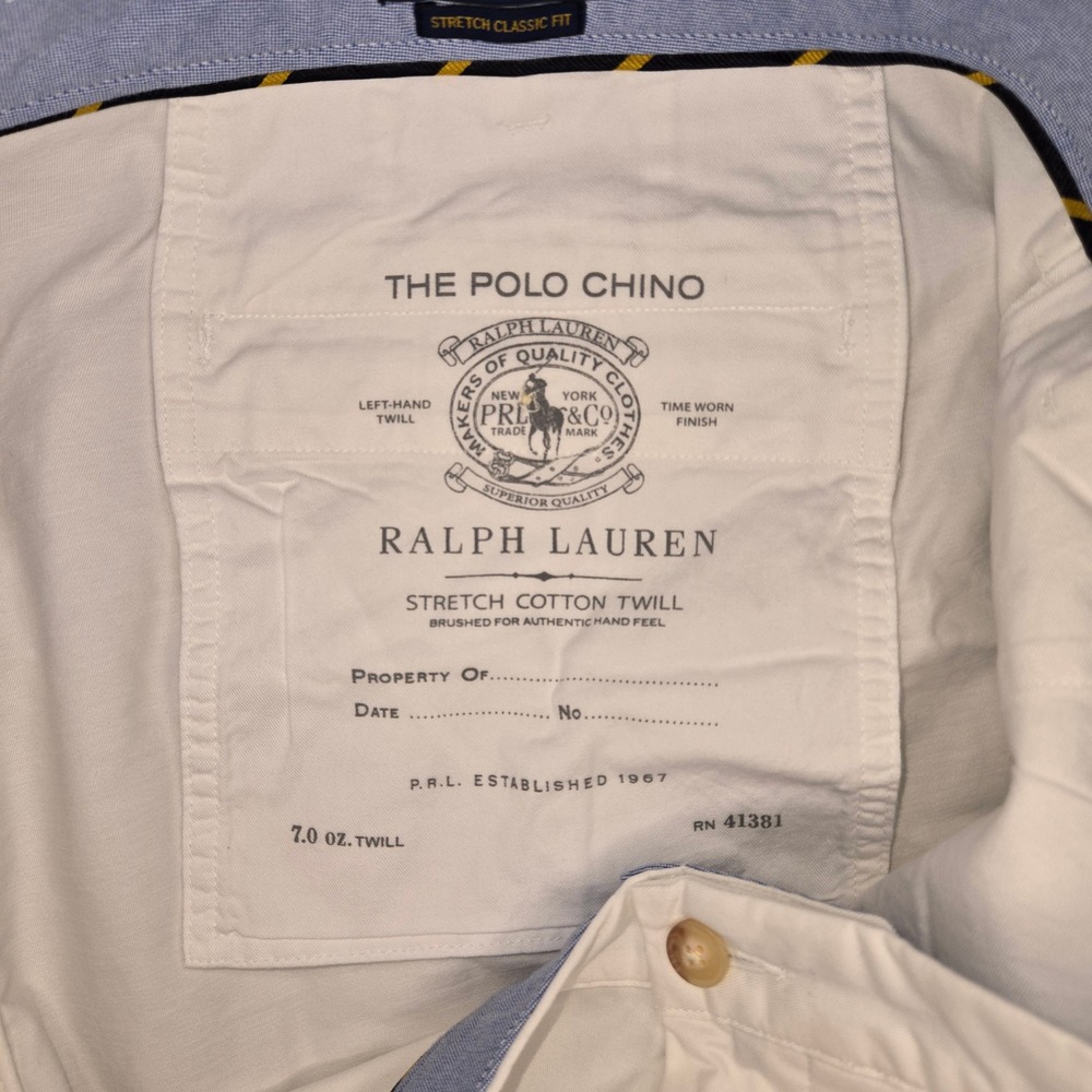 Polo Ralph Lauren Mens White Stretch Classic Fit Chino Shorts 48 NEW - Picture 6 of 11